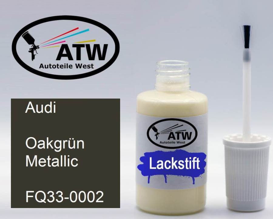 Audi, Oakgrün Metallic, FQ33-0002: 20ml Lackstift, von ATW Autoteile West.
